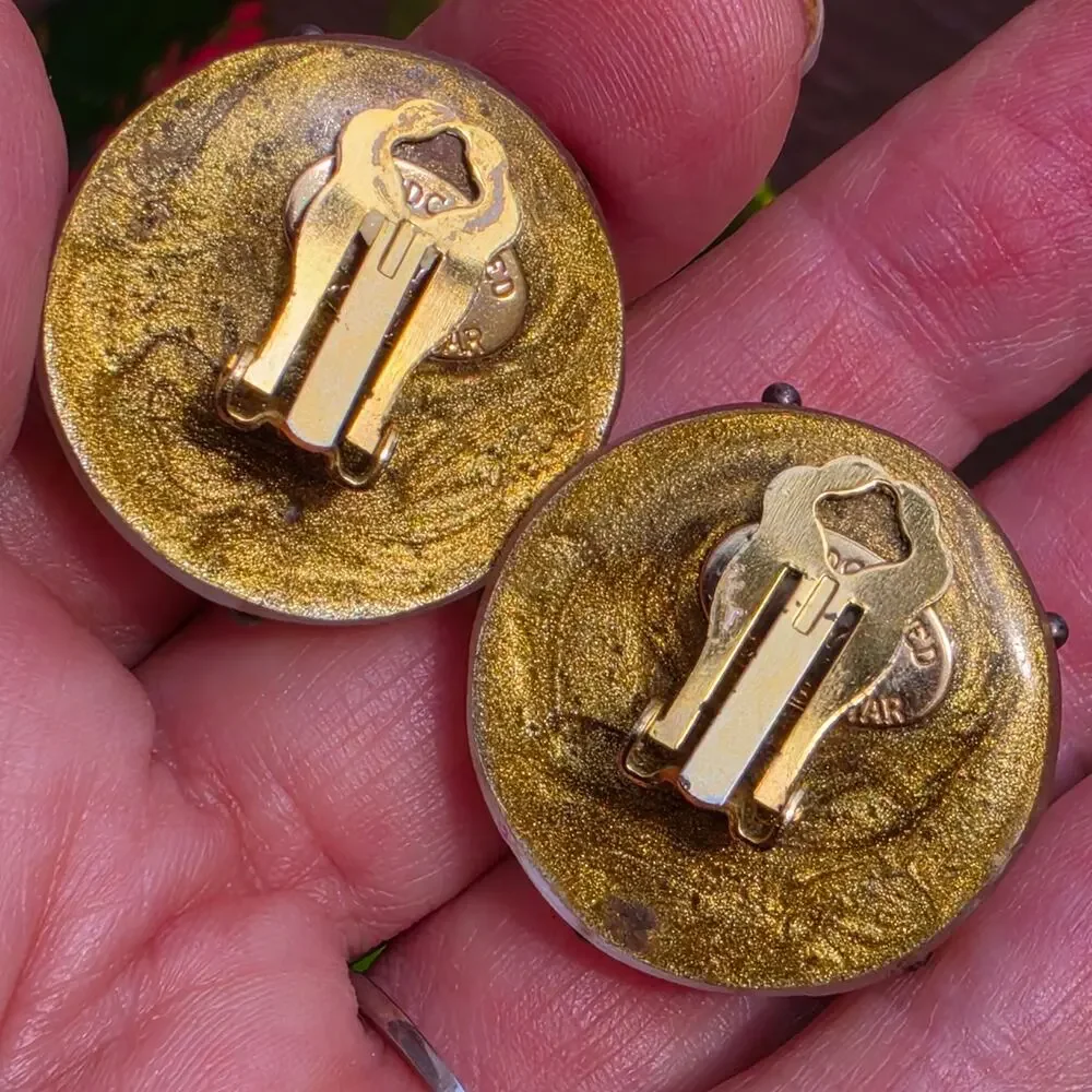 Vintage Alexis Bittar Modernist Studded Dome Resin Clip On Earrings Signed 1
